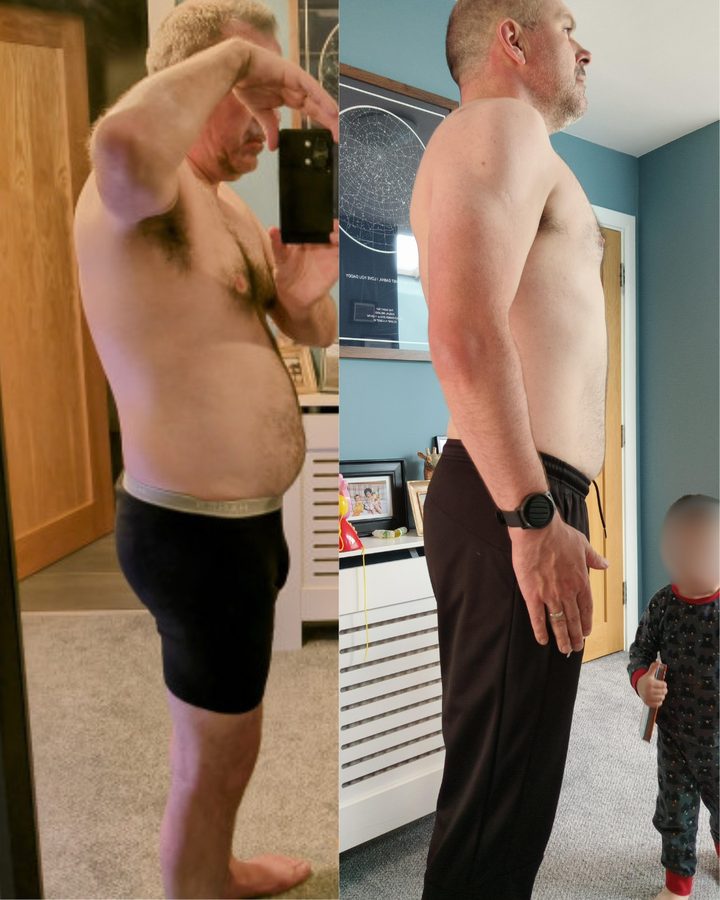 Client before and after, 9kg down in 4 months