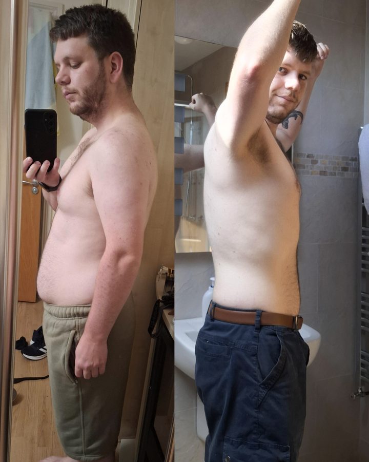 Client before and after, 14kg down in 6 months