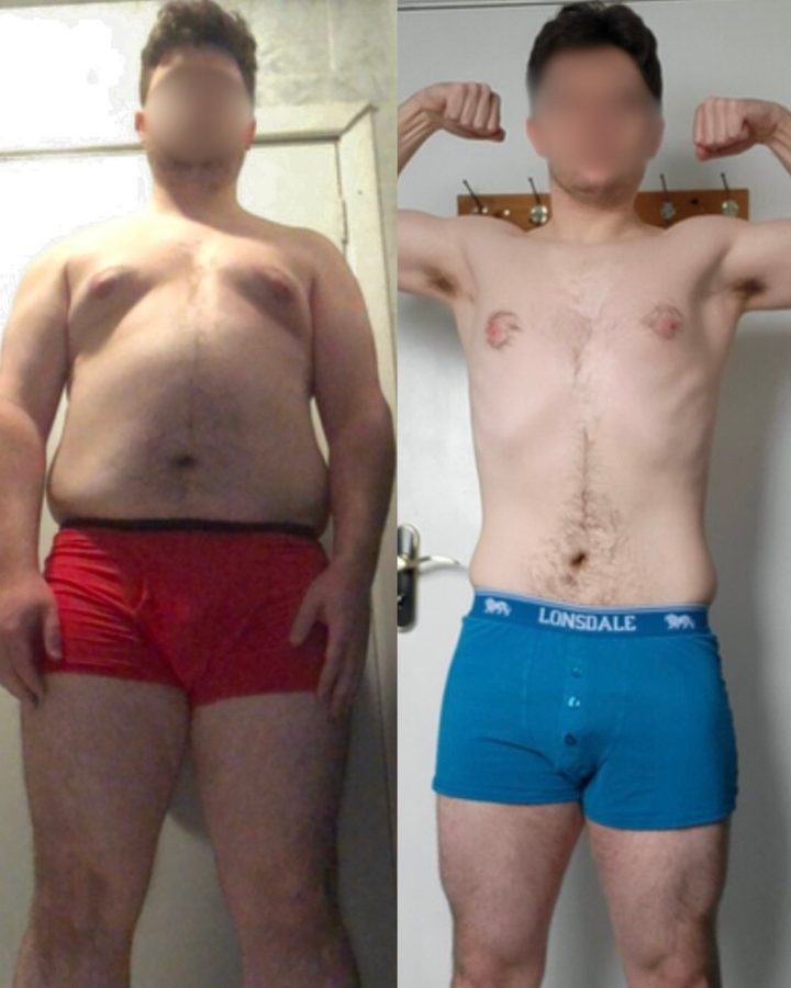 Client before and after, 21kg down in 8 months